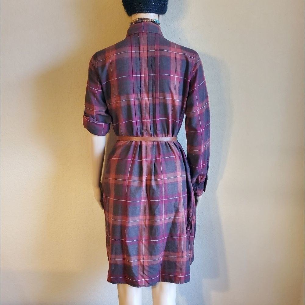 Vtg Women's Belted Long-Sleeve Plaid Shirt dress - Picture 10 of 12